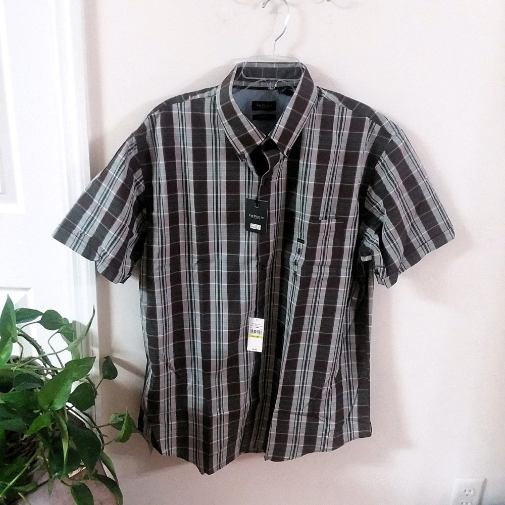 Van Heusen Green & Brown Plaid Shirt